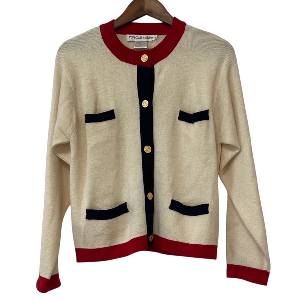 Vintage Wool Blend Cardigan Size M Preppy Old Money quite luxury grandma‎ cream